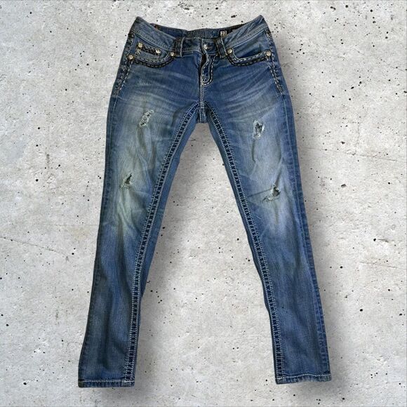 Miss Me Other - Miss Me Size 27 Skinny Jeans White Stitch Distressed Embellished Bling Y2K